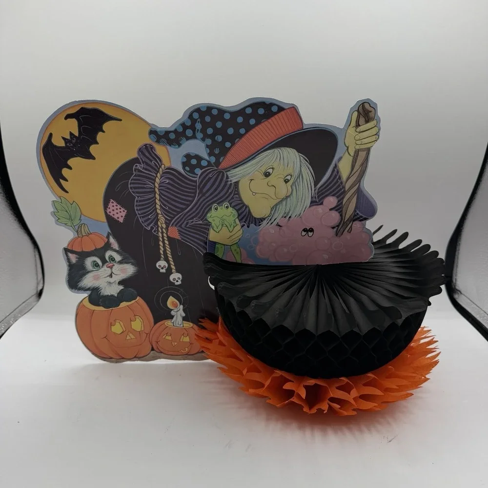 Vintage Witch Potion Cauldron Brew Witches Diecut Honeycomb Halloween Decor 1987